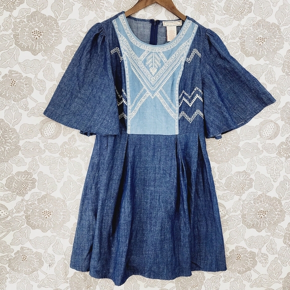 Flying Tomato cotton blend Embroidered Flare Sleeve Mini Dress L - Picture 1 of 6